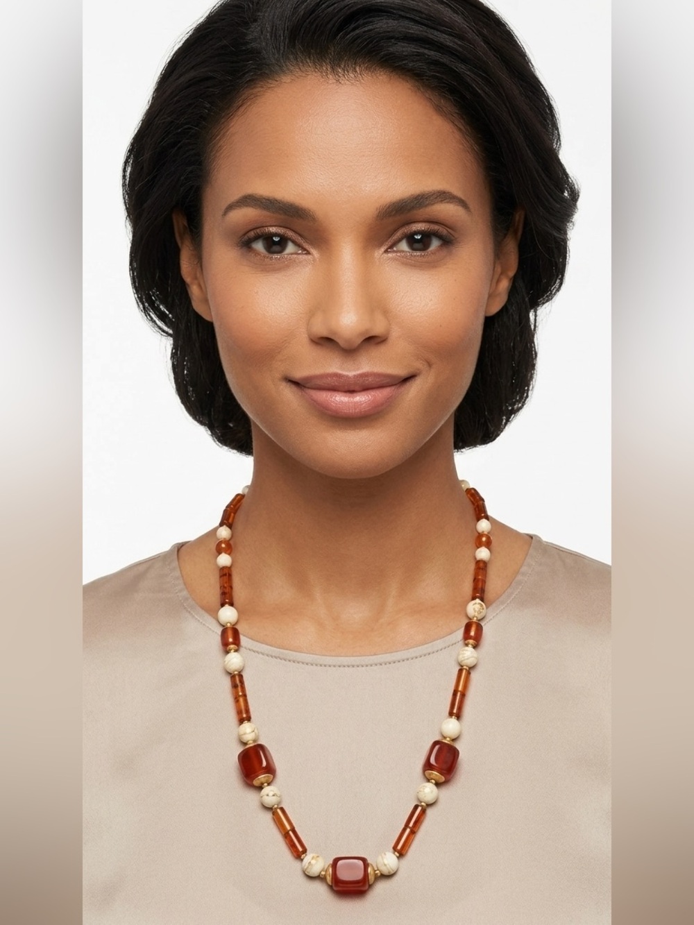 Women’s Amber and Ivory Beaded Necklace